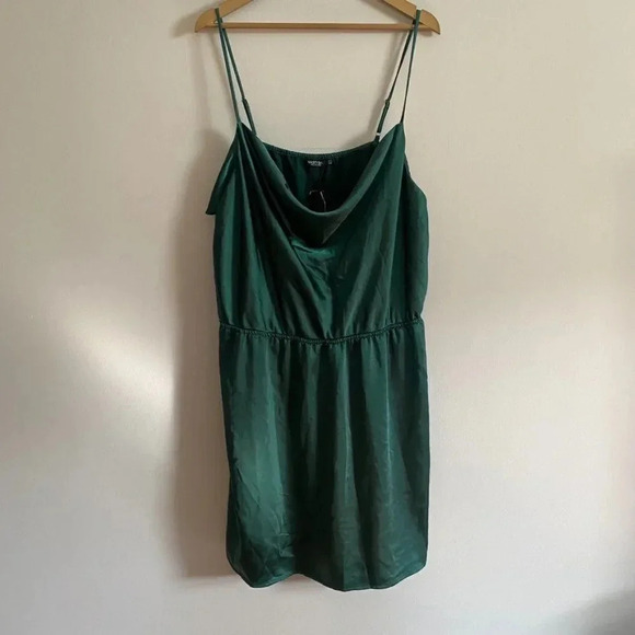 NWT Nasty Gal Green Satin Slip Dress - Picture 3 of 12